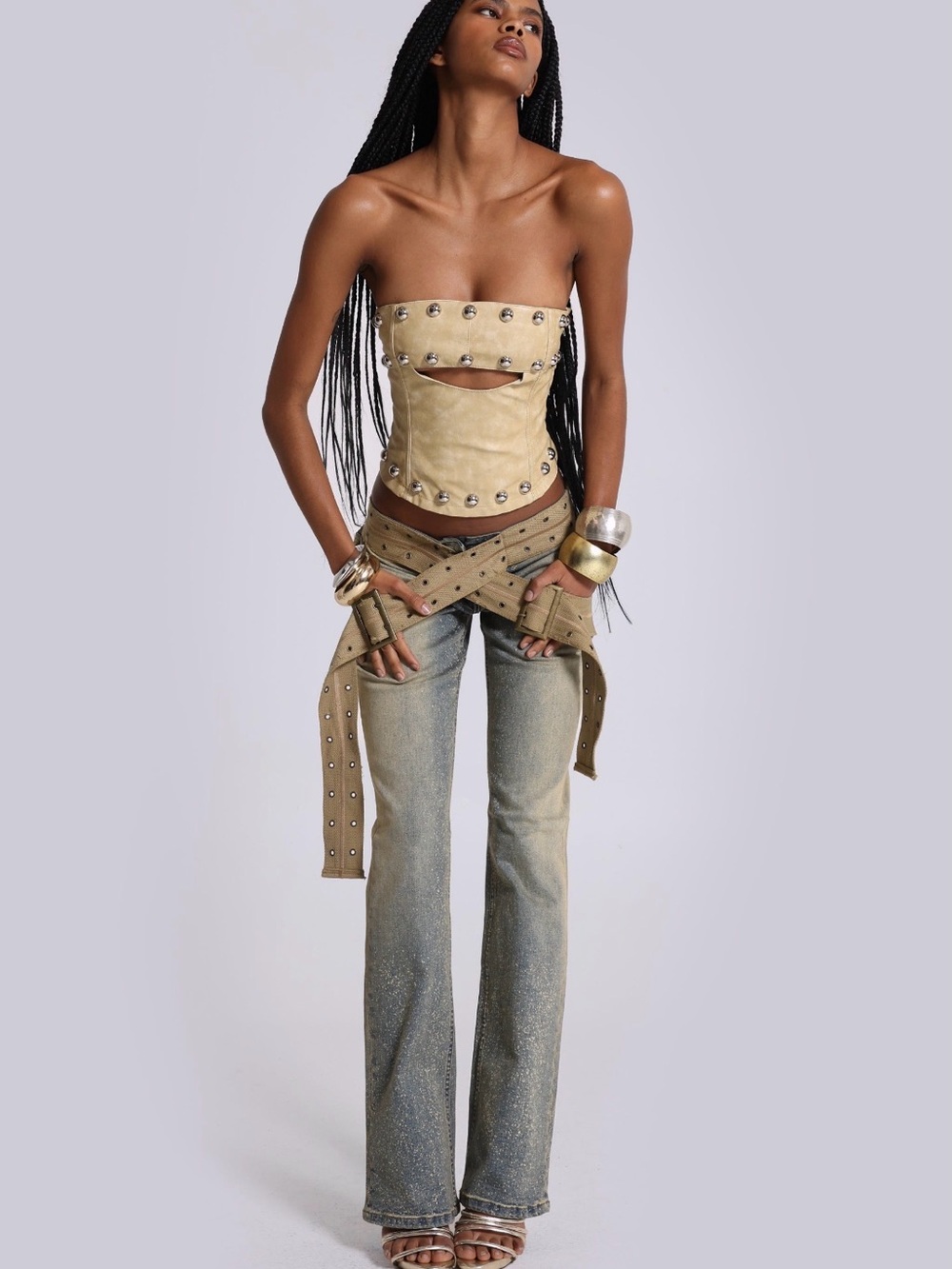 Jaded London Inspired Low Rise Belt Detail Flare Jeans